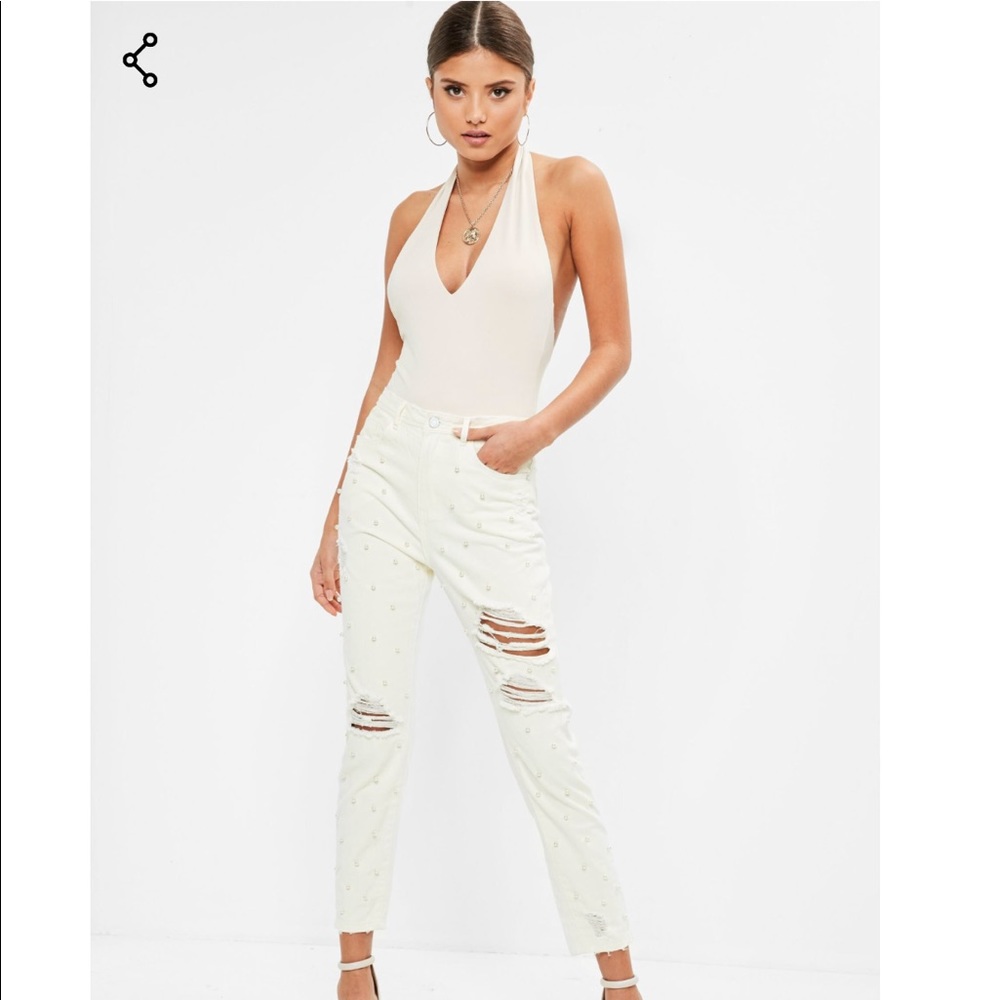off-white riot high waisted pearl ripped jeans